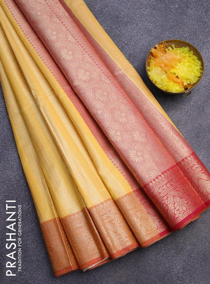 Banarasi kota saree yellow and red with allover zari weaves and zari woven border