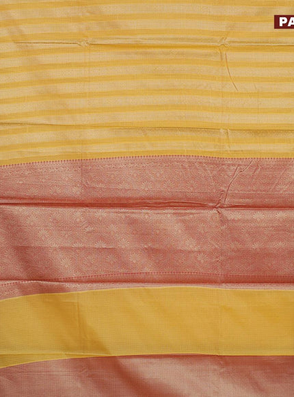 Banarasi kota saree yellow and red with allover zari weaves and zari woven border