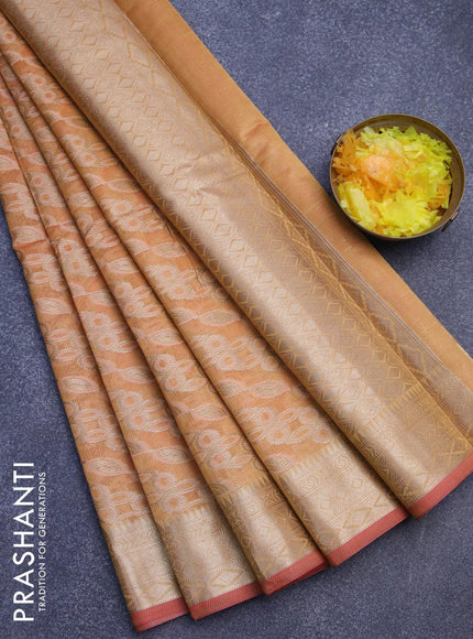 Banarasi kota saree mustard yellow and red with allover thread & zari weaves and zari woven border