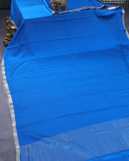 Pure mysore silk saree cs blue with allover self emboss and zari woven border
