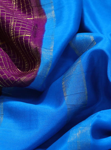 Pure mysore silk saree purple and cs blue with allover zari checked pattern and zari woven border