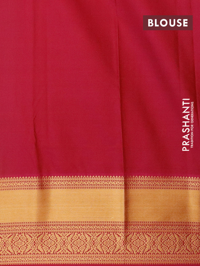Semi kanjivaram silk saree teal green shade and magenta pink with allover zari checks & buttas and zari woven korvai border