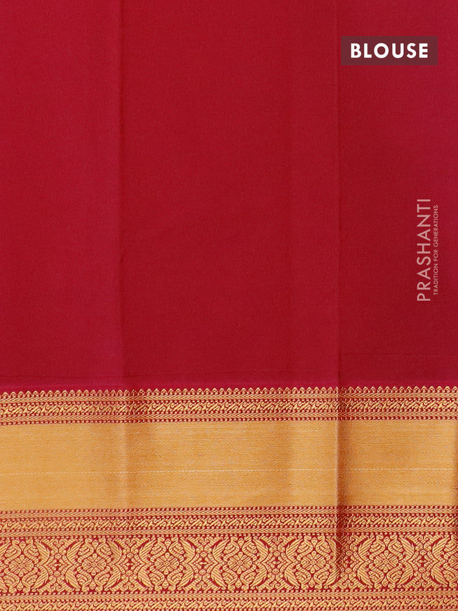 Semi kanjivaram silk saree green and magenta pink with allover zari checks & buttas and zari woven korvai border