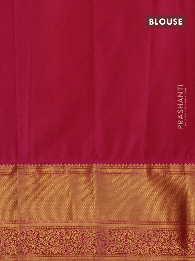 Semi kanjivaram silk saree yellow and pink with allover zari weaves and long zari woven korvai border