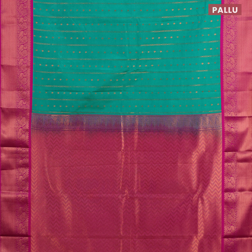 Semi kanjivaram silk saree teal green and magenta pink with allover zari weaves and copper zari woven korvai border