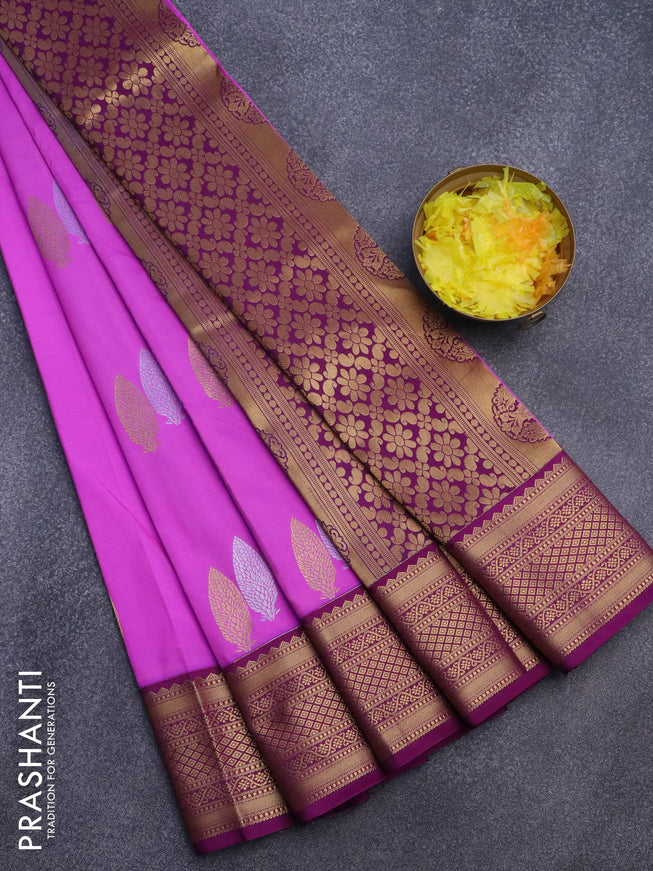 Semi kanjivaram silk saree purple shade and purple with silver & zari woven buttas and zari woven korvai border