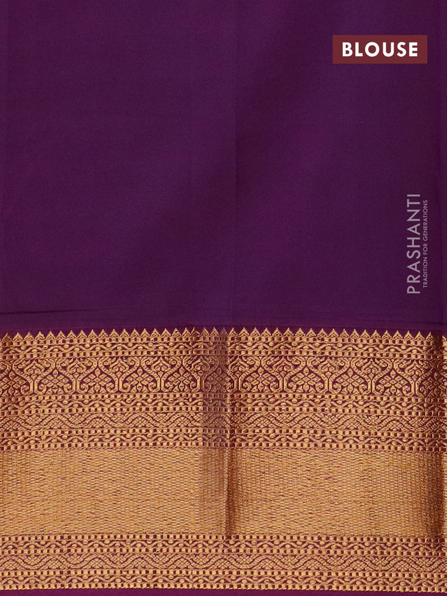 Semi kanjivaram silk saree pink and deep purple with zari woven buttas and zari woven korvai border