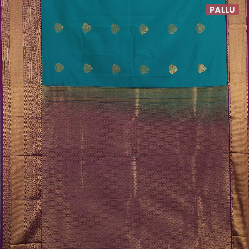 Semi kanjivaram silk saree teal green and deep purple with zari woven buttas and zari woven korvai border