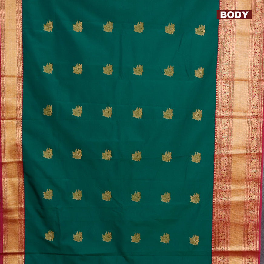 Semi kanjivaram silk saree green and magenta pink with zari woven buttas and zari woven korvai border