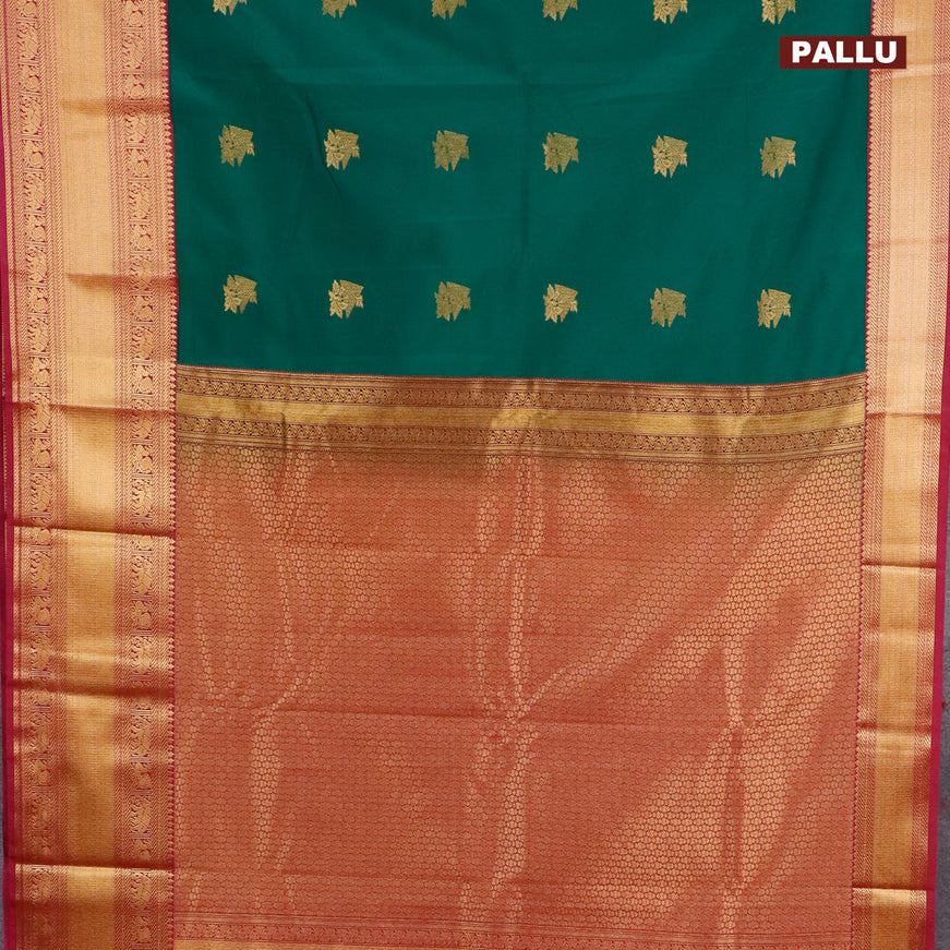 Semi kanjivaram silk saree green and magenta pink with zari woven buttas and zari woven korvai border