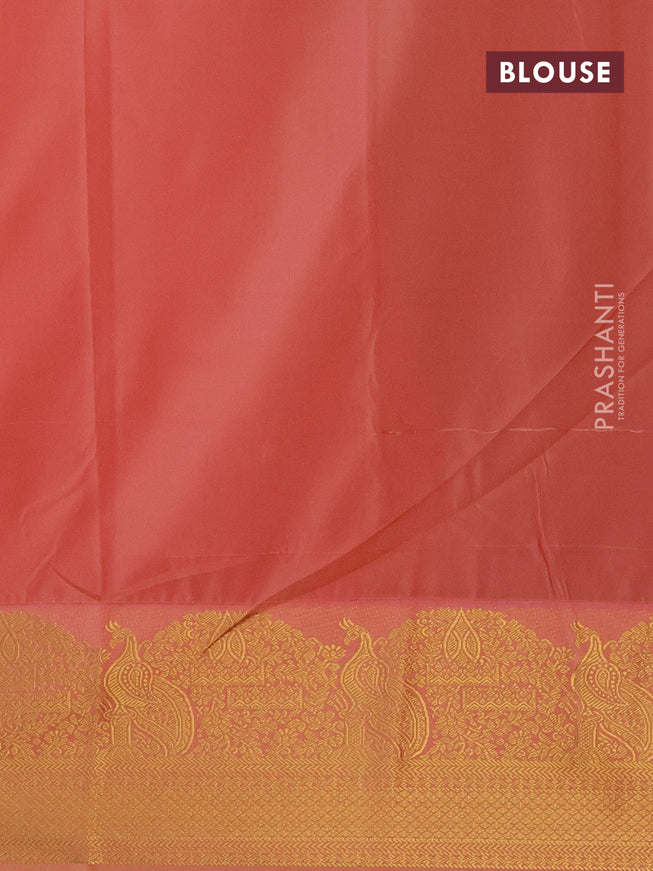 Semi kanjivaram silk saree dual shade of cs blue and peach orange with allover zari weaves & buttas and zari woven korvai border