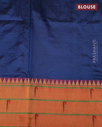 Pure paithani silk saree peacock blue and red with allover zari woven floral buttas and zari woven paithani butta border