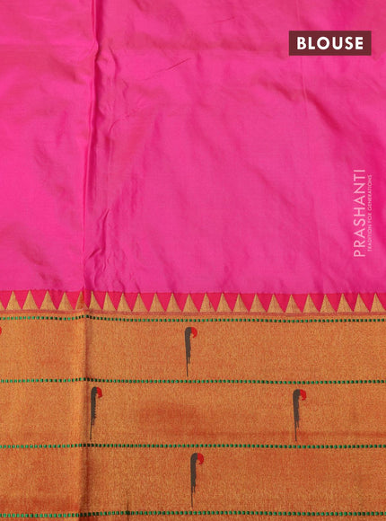 Pure paithani silk saree pink and red with allover zari woven floral buttas and zari woven paithani butta border