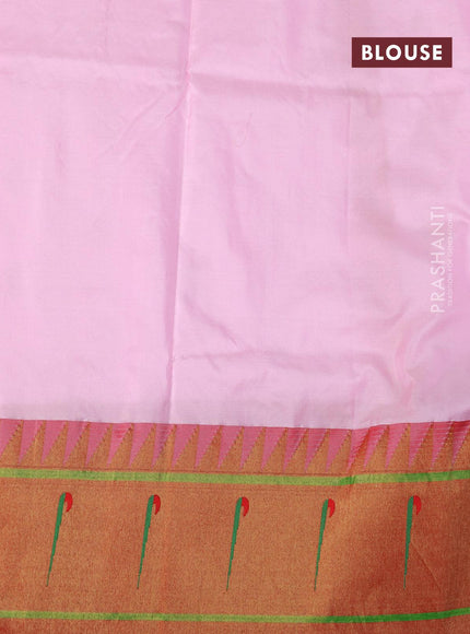 Pure paithani silk saree baby pink and red with allover paisley zari woven buttas and zari woven paithani butta border