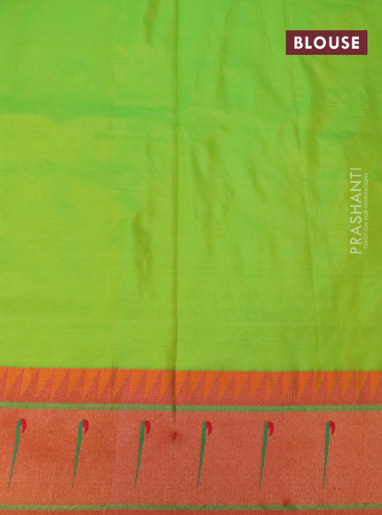 Pure paithani silk saree light green and red with allover paisley zari woven buttas and zari woven paithani butta border