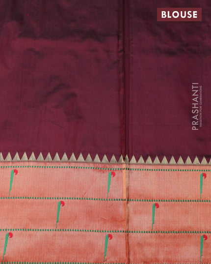 Pure paithani silk saree deep maroon and red with allover zari checks & buttas and zari woven paithani butta border