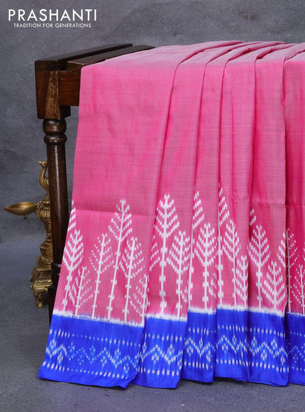 Pochampally silk saree magenta pink and blue with plain body and printed border