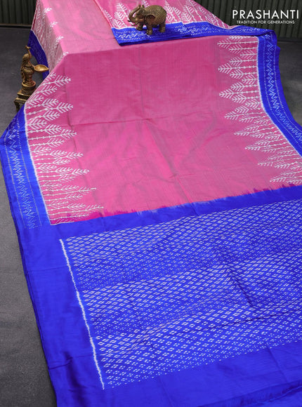 Pochampally silk saree magenta pink and blue with plain body and printed border