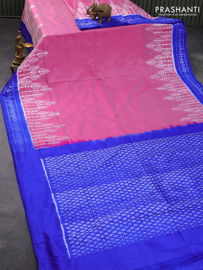 Pochampally silk saree magenta pink and blue with plain body and printed border