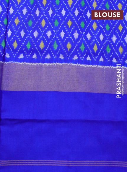 Pochampally silk saree orange and blue with allover ikat weaves and long zari woven ikat style border