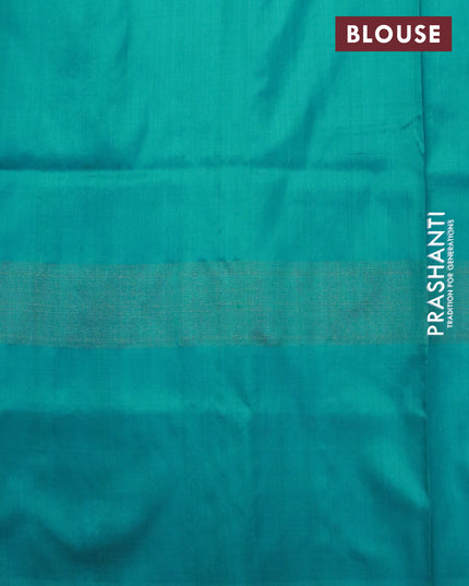 Pochampally silk saree grey and teal blue with allover ikat weaves and zari woven border