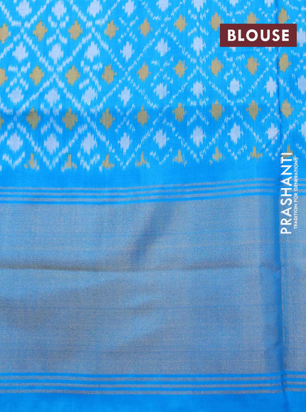 Pochampally silk saree black and cs blue with allover ikat weaves and long ikat woven zari border