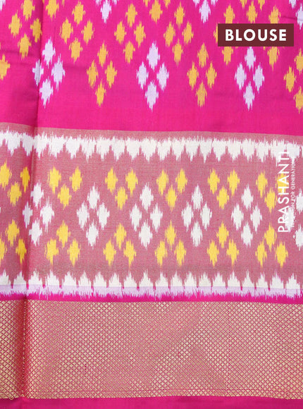 Pochampally silk saree blue and magenta pink with allover ikat woven butta weaves and long ikat woven zari border