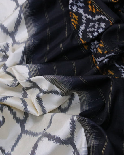 Pochampally silk saree cream and black with allover ikat weaves and zari woven border