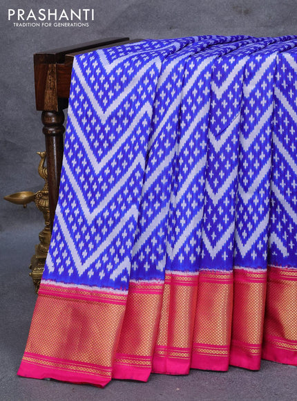 Pochampally silk saree blue and pink with allover ikat weaves and zari woven border