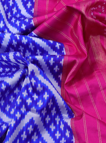 Pochampally silk saree blue and pink with allover ikat weaves and zari woven border