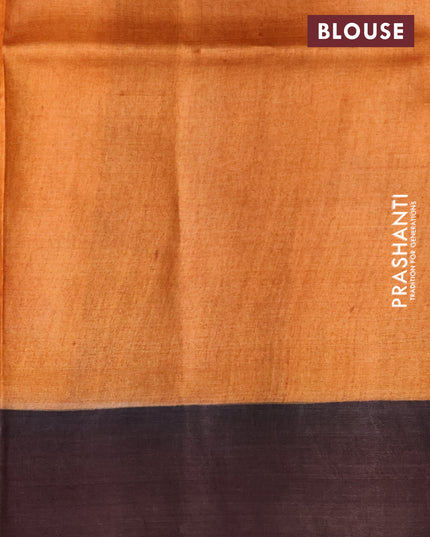 Pure tussar silk saree mango yellow and red wine shade with allover pichwai hand painted prints and zari woven border