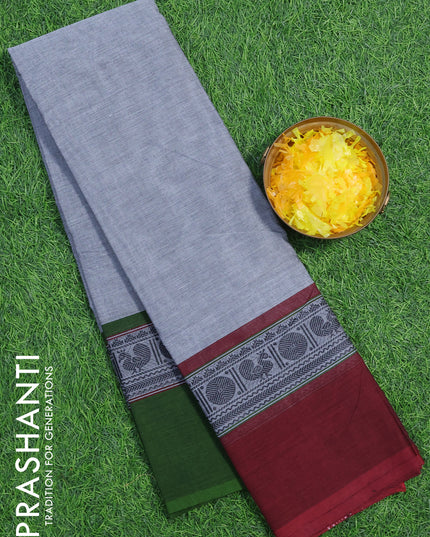 Chettinad cotton saree grey with plain body and ganga jamuna border without blouse