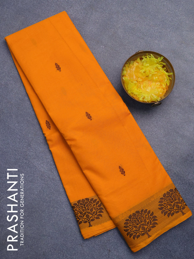 Chettinad cotton saree orange with thread woven buttas and thread woven border without blouse