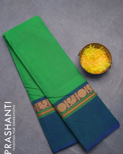 Chettinad cotton saree light green and dual shade of blue with plain body and thread woven simple border without blouse
