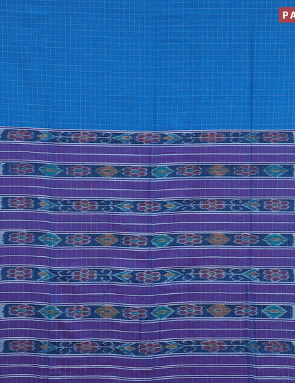 Bengal soft cotton saree cs blue and purple with allover checked pattern and ikat woven border