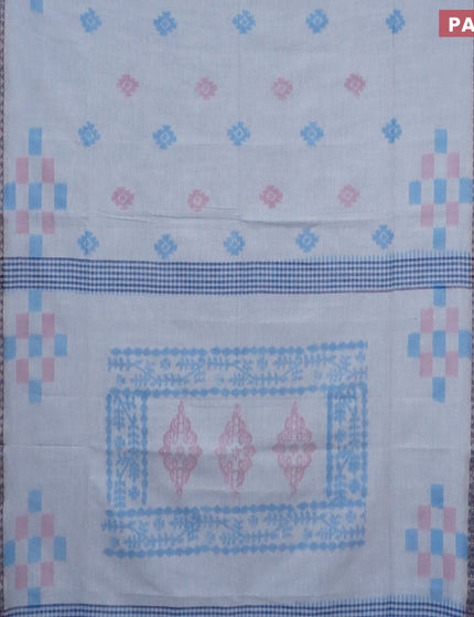 Bengal soft cotton saree grey and blue with allover ikat buttas and thread woven border