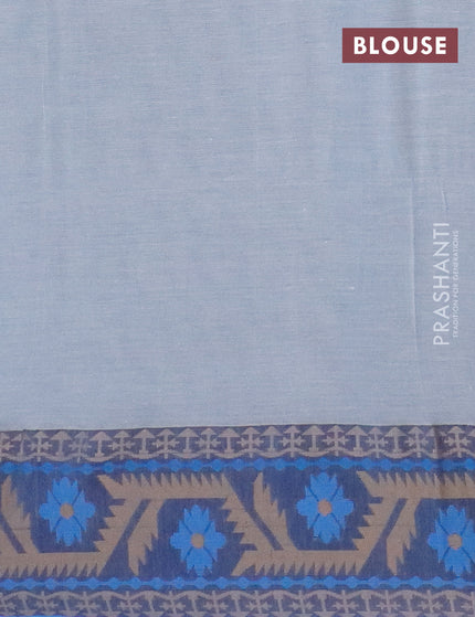 Bengal soft cotton saree grey and blue with allover ikat buttas and thread woven border