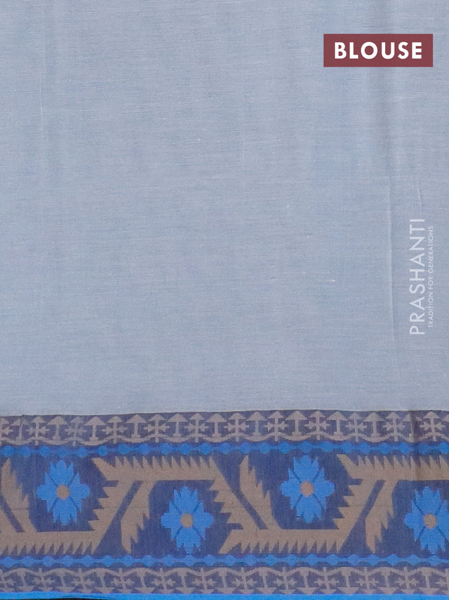 Bengal soft cotton saree grey and blue with allover ikat buttas and thread woven border