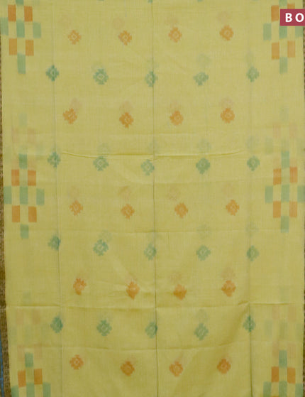 Bengal soft cotton saree pista green and blue with allover ikat buttas and thread woven border