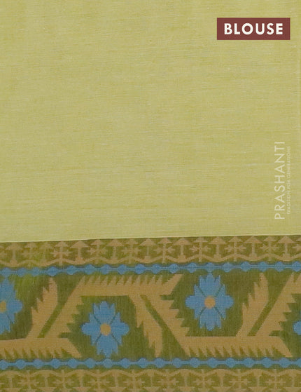 Bengal soft cotton saree pista green and blue with allover ikat buttas and thread woven border