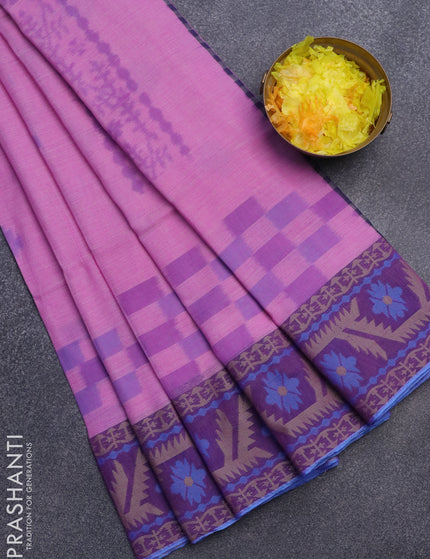 Bengal soft cotton saree purple and violet with allover ikat buttas and thread woven border