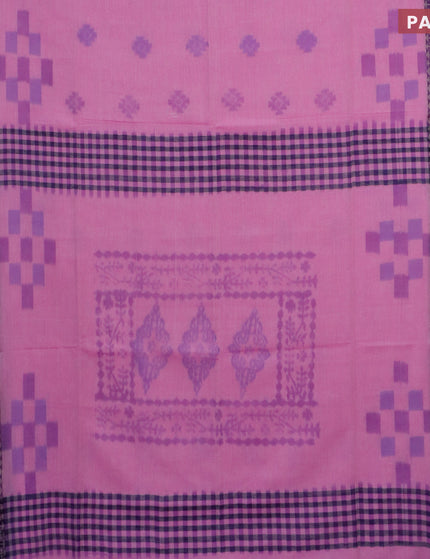 Bengal soft cotton saree purple and violet with allover ikat buttas and thread woven border