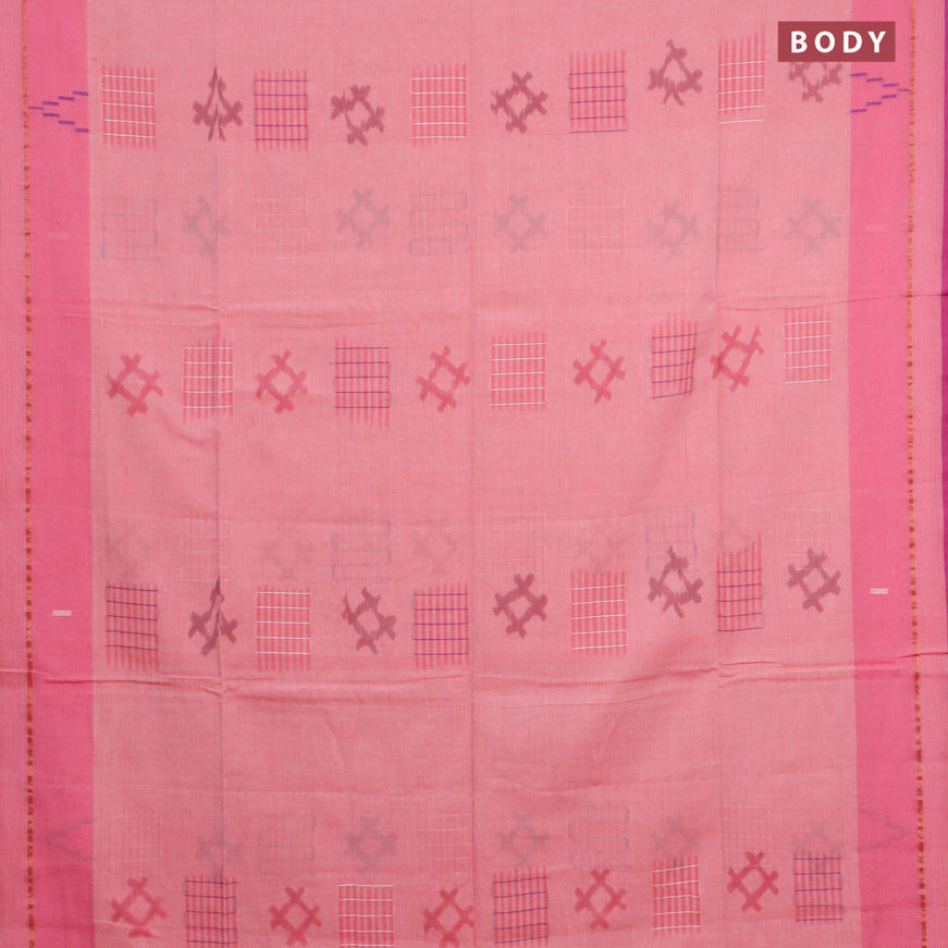 Bengal soft cotton saree light pink with allover ikat weaves and simple border