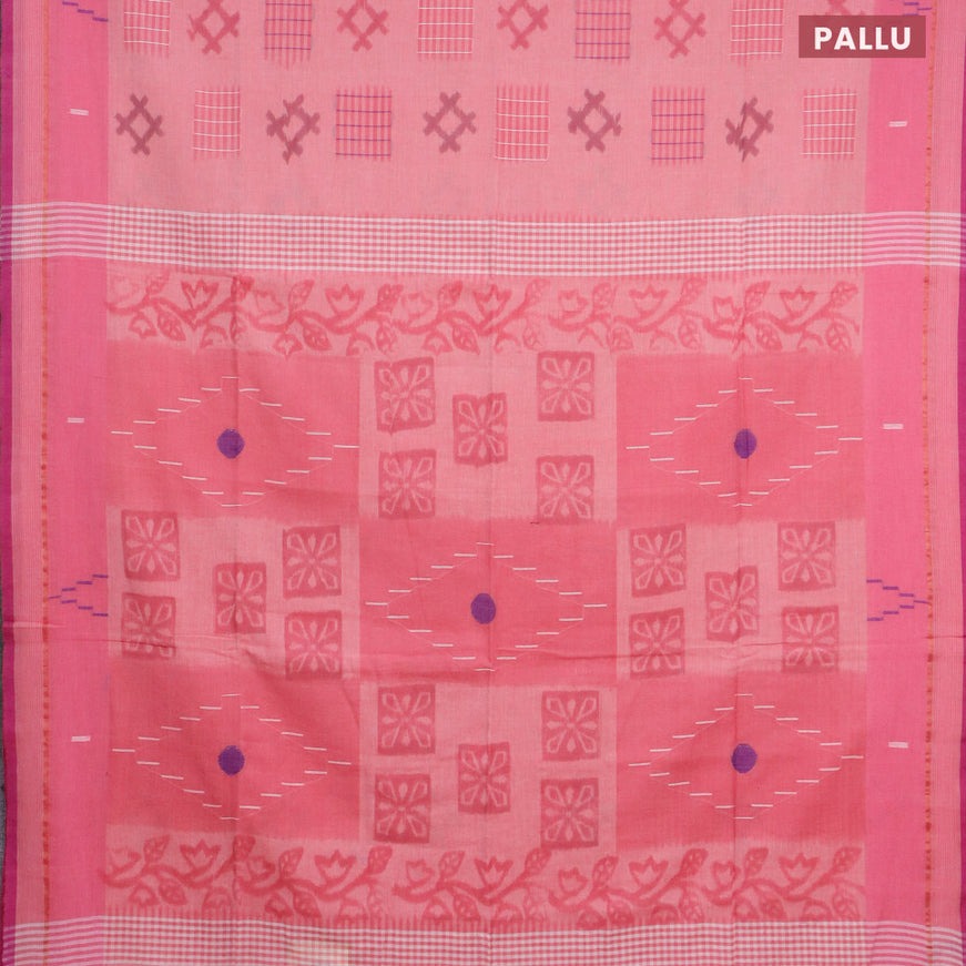 Bengal soft cotton saree light pink with allover ikat weaves and simple border