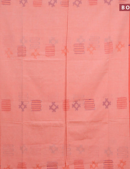 Bengal soft cotton saree peach pink with allover ikat weaves and simple border