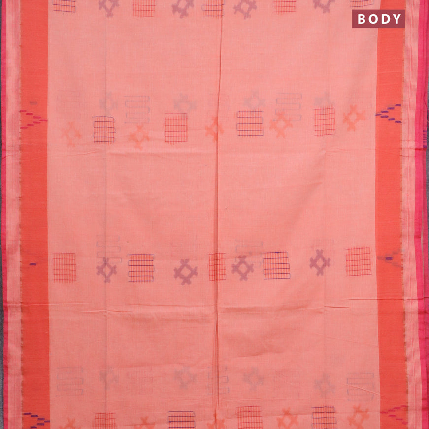 Bengal soft cotton saree peach pink with allover ikat weaves and simple border