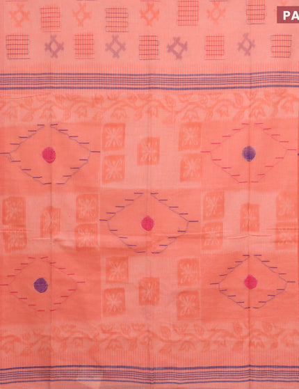 Bengal soft cotton saree peach pink with allover ikat weaves and simple border