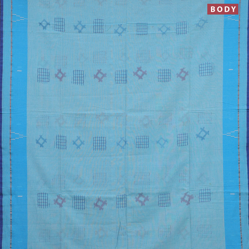 Bengal soft cotton saree light blue with allover ikat weaves and simple border