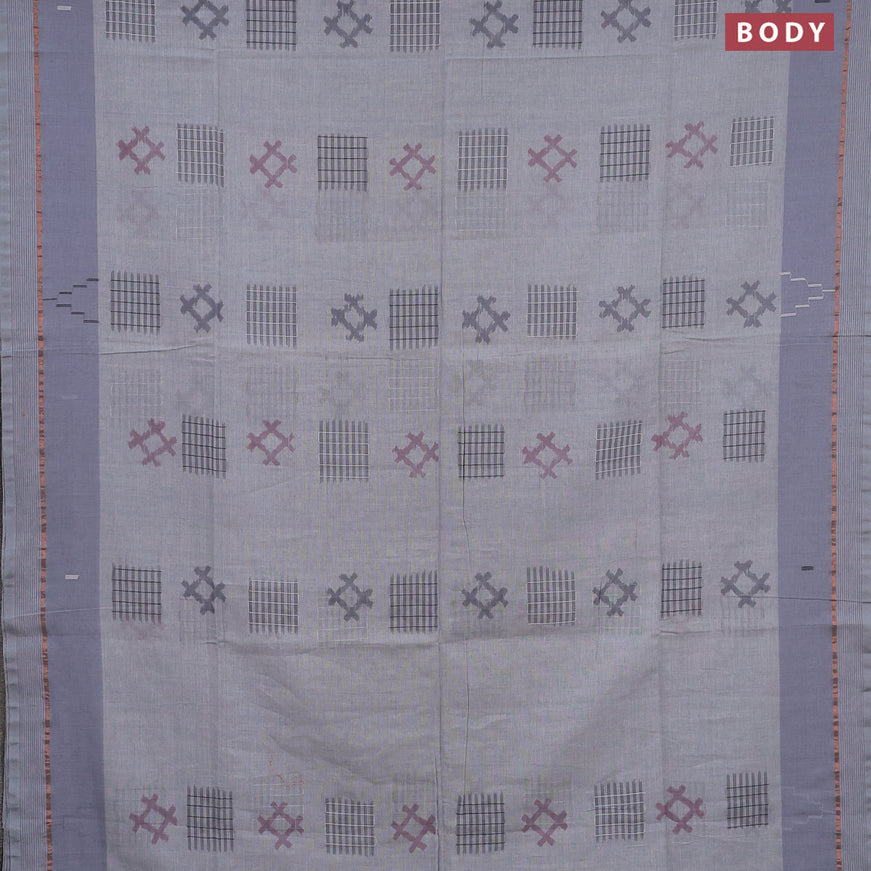 Bengal soft cotton saree grey shade with allover ikat weaves and simple border