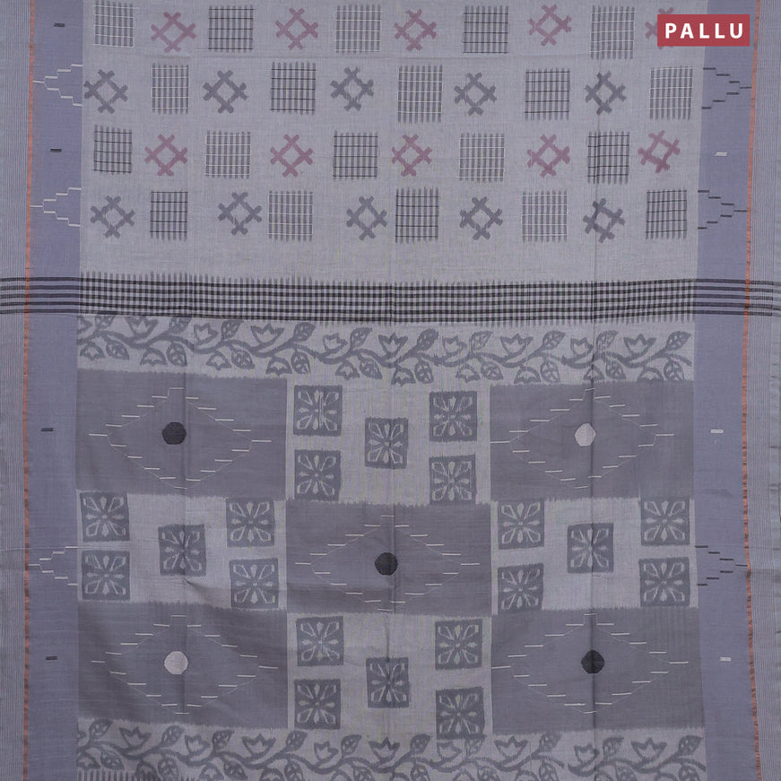 Bengal soft cotton saree grey shade with allover ikat weaves and simple border